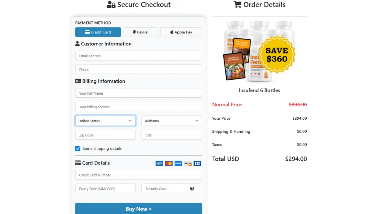 Insufend Buy Now Form